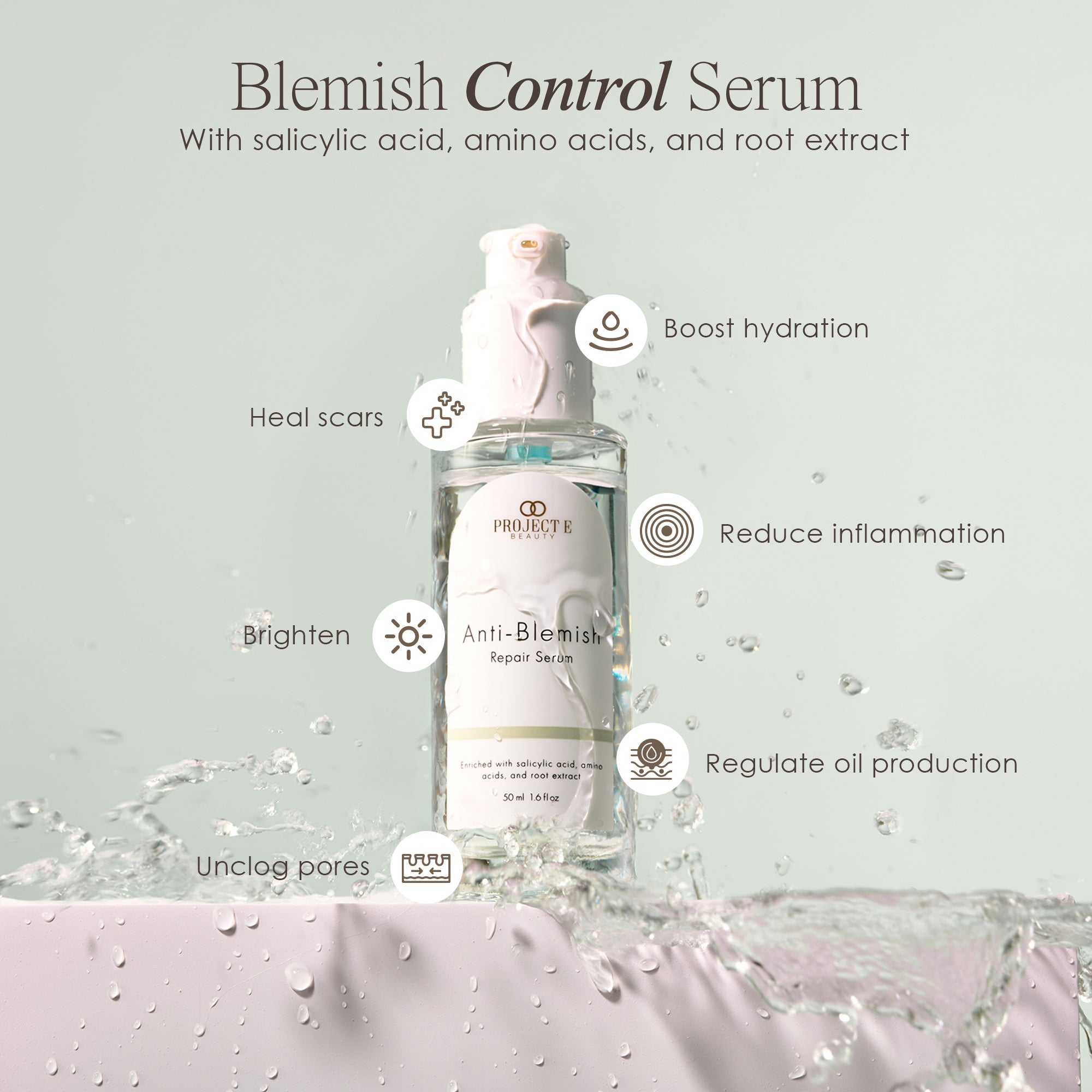 Anti-Blemish repair serum showing skin-clearing serum benefits such as healing scars and unclogging pores